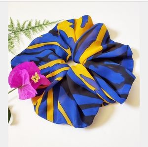 HANDMADE BLUE AND YELLOW ABSTRACT SCRUNCHIE
